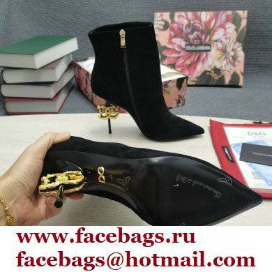 Dolce  &  Gabbana Thin Heel 10.5cm Leather Ankle Boots Suede Black with Baroque DG Heel 2021